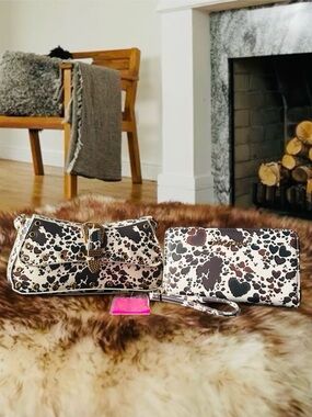 🆕🐄 Western Heritage Speckled Cow Handbag & Wallet Betsey Johnson NWT